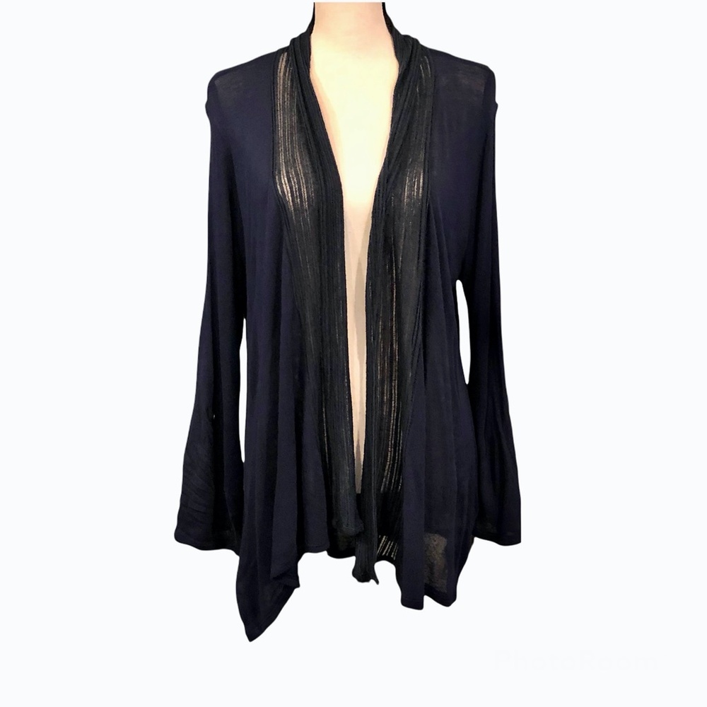 ELLA MOSS FOR BARNEY'S COOP NAVY OPEN CARDIGAN W ROLL TAB SLEEVES